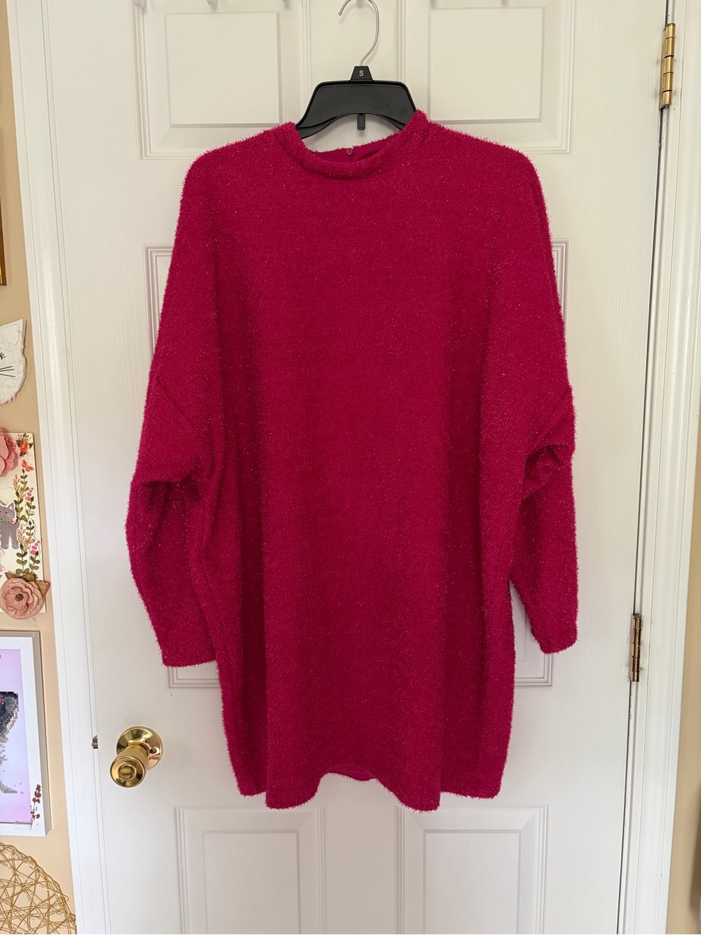 Cozy Sparkle Sweater Dress in Bright Fuchsia Pink